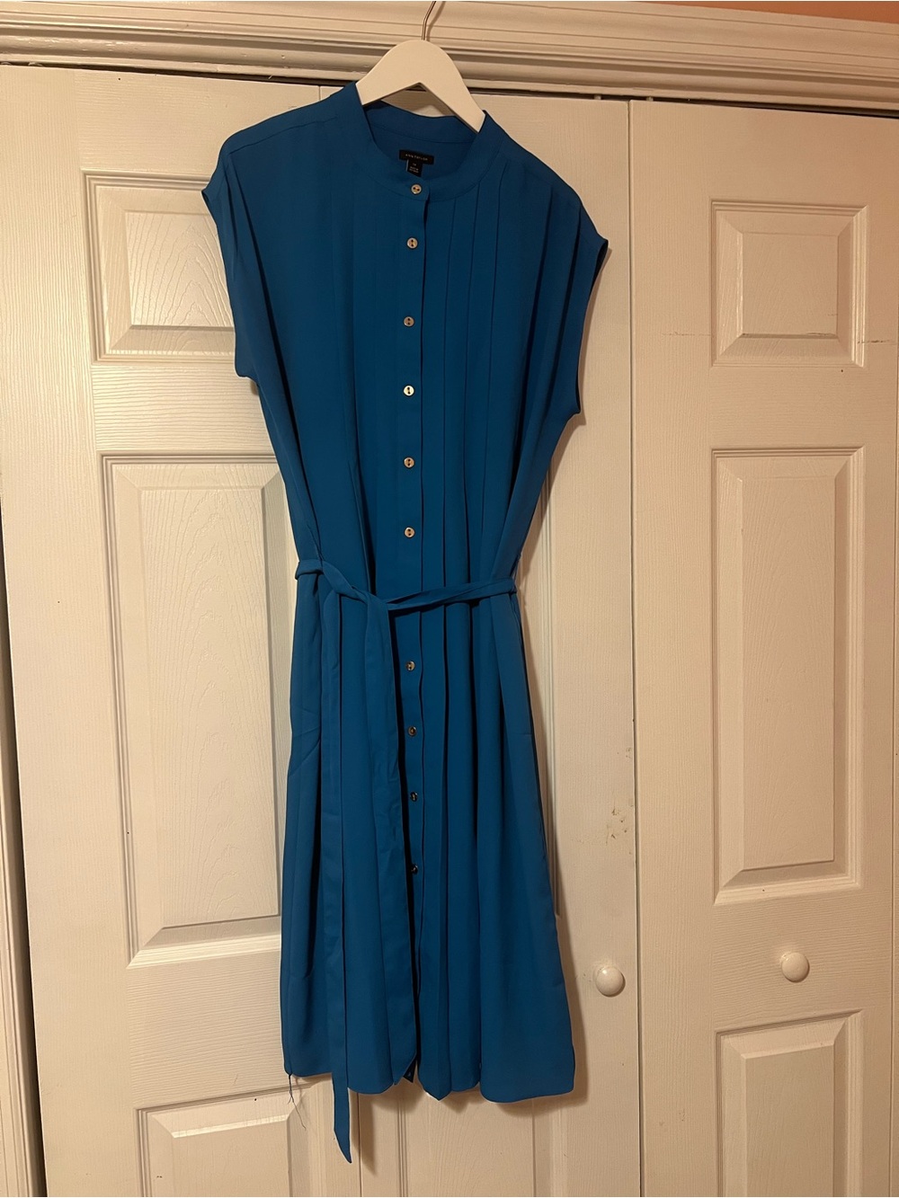 Ann Taylor Pleated Midi Sleeveless Dress with Tie Belt